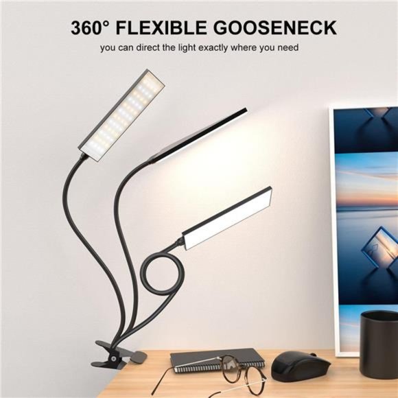 Clip on Light LED Desk Lamp with LED Light and Metal Clip, 11 Level Brightness - Picture 3 of 5